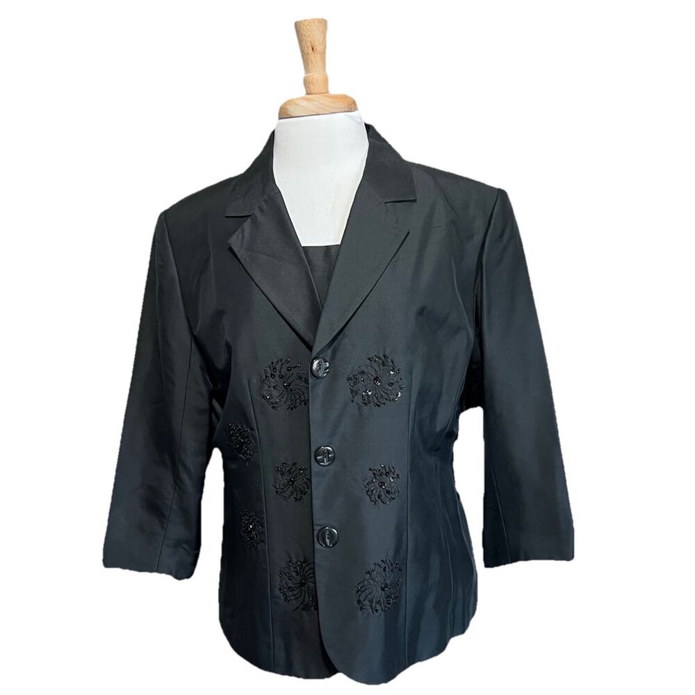 Silks by I.S.C Black Beaded Silk Button up Jacket & Cami TwinSet Evening Wear L